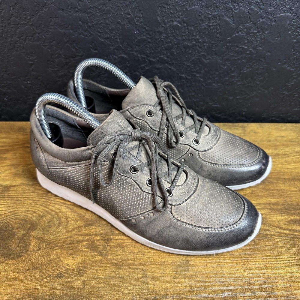 Roan Irie Pewter Grey Burnished Leather Fashion‎ Sneakers Womens 7.5